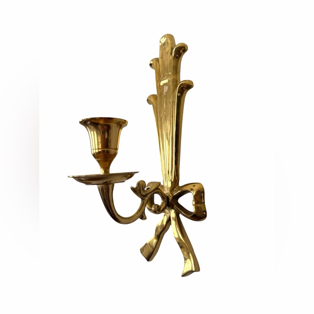 Vintage Brass Wall Candle Sconce Bow Candle Holder Wall Mounted 9”